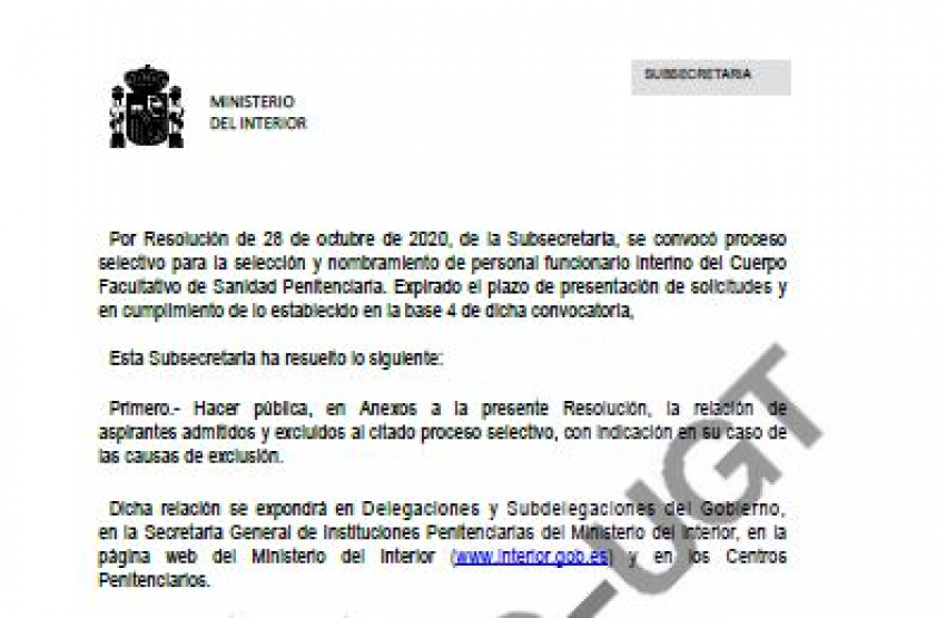 Resoluci&oacute;n admitidos-excluidos facultativos interinos II.PP