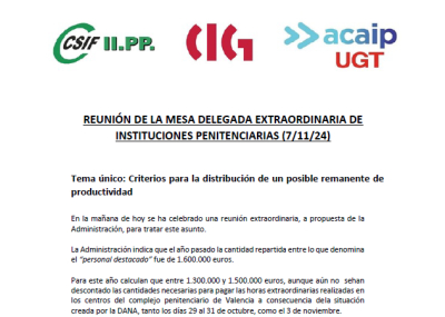 Comunicado mesa delegada extraordinaria (Reparto productividad)