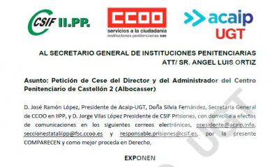 Solicitud de cese del director y Administrador CP Albocasser