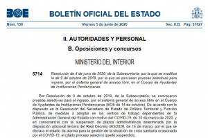 Publicaci&oacute;n BOE modificaci&oacute;n proceso selectivo OEP 2019 Ayudantes