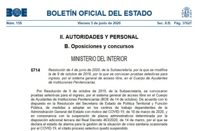 Publicaci&oacute;n BOE modificaci&oacute;n proceso selectivo OEP 2019 Ayudantes