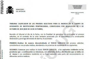 Realizaci&oacute;n primeras pruebas m&eacute;dicas C. Ayudantes OEP 2019