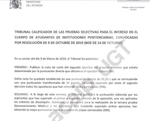 Nota corte segundo ejercicio OEP 2019 Ayudantes