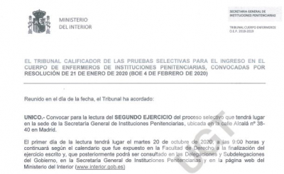 Convocatoria lectura segundo ejercicio enfermer@s IIPP