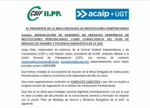 ACAIP+UGT y CSIF solicitan cambio de horario en II.PP por crisis energ&eacute;tica