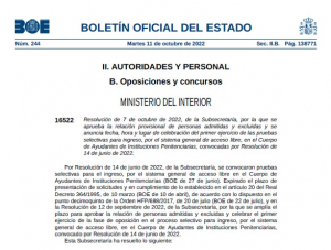 Listados provisionales admitidos-excluidos  Cuerpo Ayudantes, Especial y T&eacute;cnico