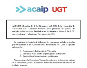 Comunicado reuni&oacute;n comisi&oacute;n valoraci&oacute;n Concurso traslados