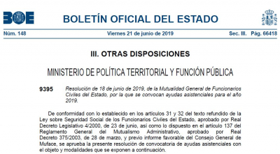 Convocatoria ayudas asistenciales Muface 2019*