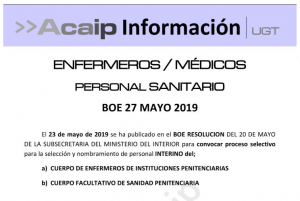 Convocatoria seleccion interinos Cuerpo facultativo y de enfermeros de II.PP