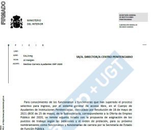 Oficio y destinos OEP 2020  a su pase a funcionarios de carrera