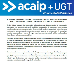 COMUNICADO DE ACAIP ANTE EL TRATAMIENTO MEDI&Aacute;TICO AL COLECTIVO DE PRISIONES