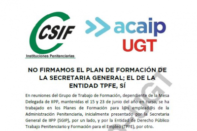ACAIP-UGT y CSIF no firman el plan de Formaci&oacute;n de la SGIIPP