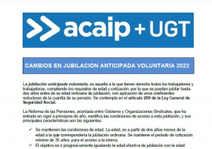 P. Laboral.- CAMBIOS EN JUBILACION ANTICIPADA VOLUNTARIA 2022