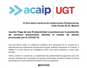 ACAIP-UGT solicita paga de productividad coyuntural