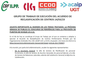 Reuni&oacute;n grupo ejecuci&oacute;n Acuerdo Reclasificaci&oacute;n centros (14/03/23)