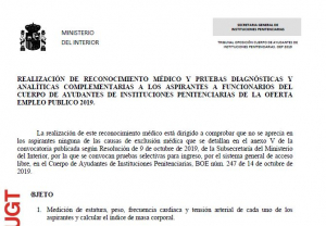 Realizaci&oacute;n prueba m&eacute;dica Cuerpo de Ayudantes OEP 2019