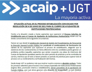 Situaci&oacute;n actual proceso estabilizaci&oacute;n C. Ayudantes