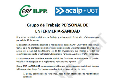 Comunicado reuni&oacute;n grupo de trabajo de enfermer&iacute;a de II.PP