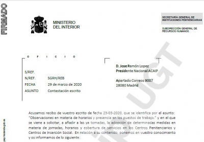 Contestaci&oacute;n SGIIPP a solicitud de Acaip sobre servicios imprescindibles