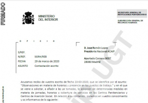 Contestaci&oacute;n SGIIPP a solicitud de Acaip sobre servicios imprescindibles