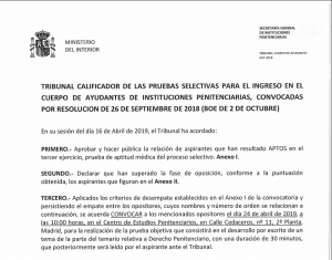 Resolucion tribunal aprobados prueba medica Ayudantes
