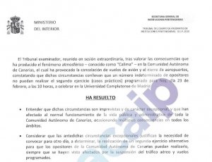 Resoluci&oacute;n del tribunal sobre opositores canarios
