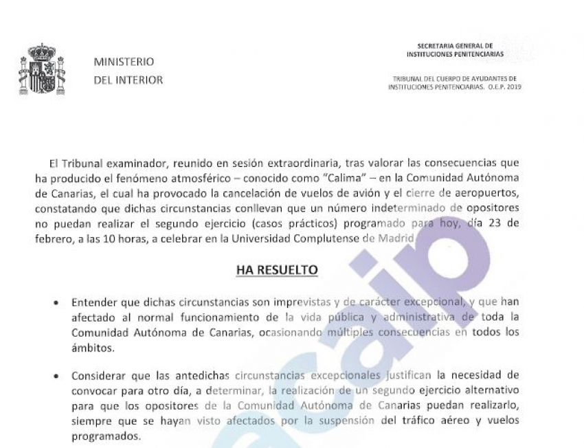 Resolución del tribunal sobre opositores canarios