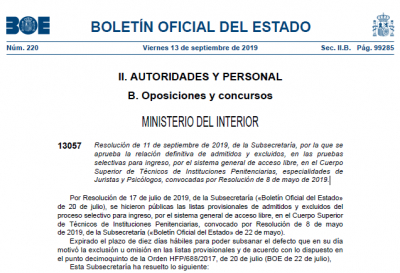 Listado definitivo admitidos-excluidos Cuerpo T&eacute;cnico