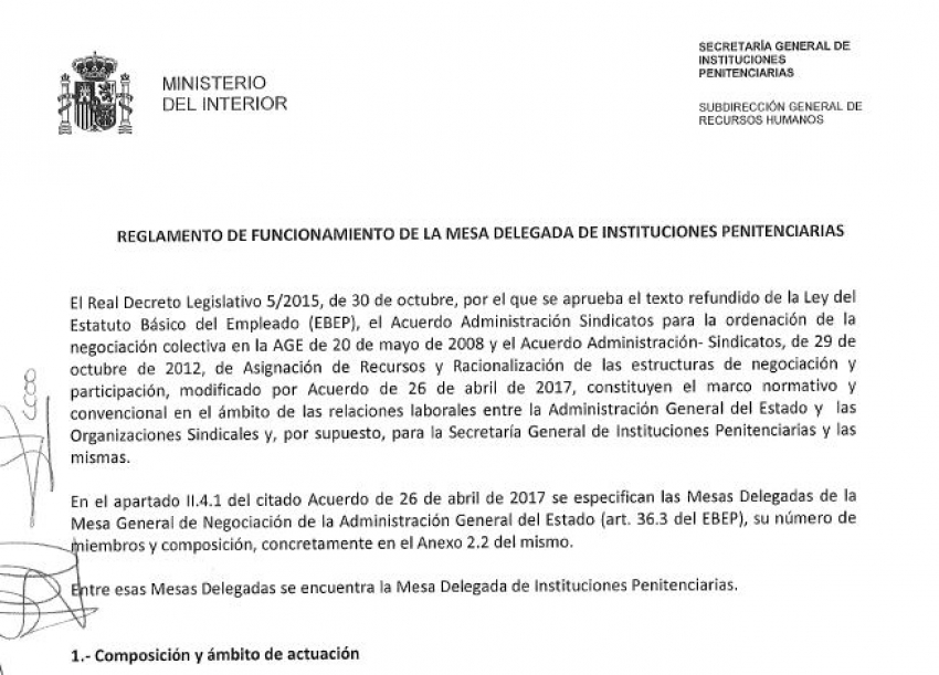 Nuevo reglamento de la Mesa Delegada de II.PP