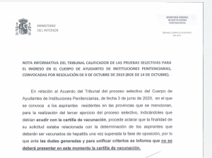 Rectificaci&oacute;n tribunal prueba m&eacute;dica Ayudantes OEP 2019