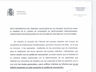 Rectificaci&oacute;n tribunal prueba m&eacute;dica Ayudantes OEP 2019