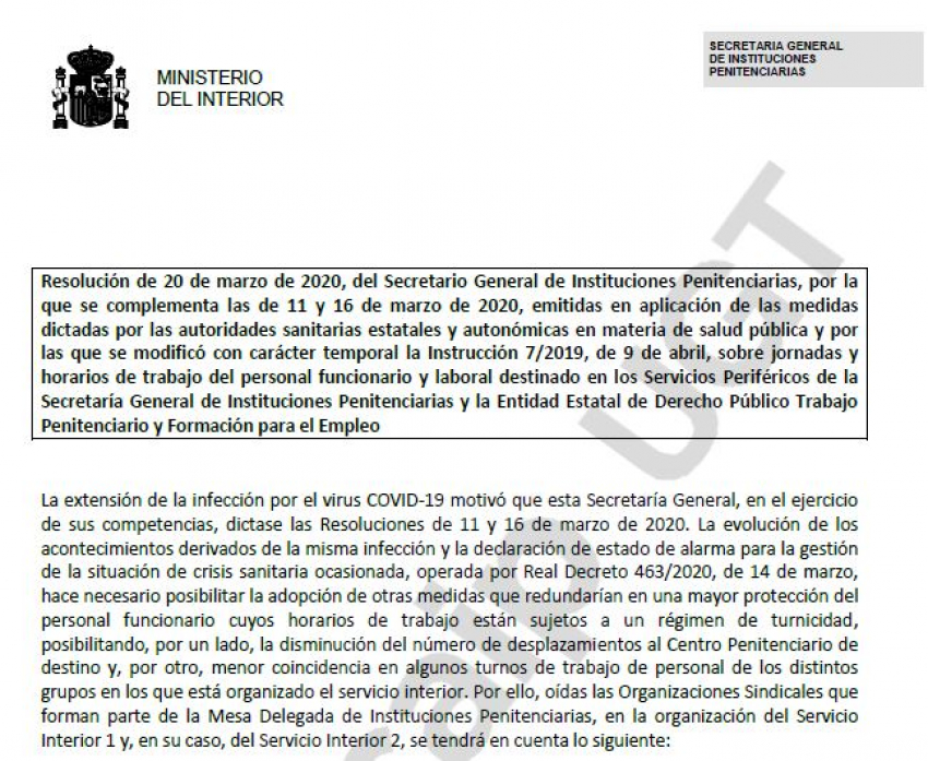Modificaci&oacute;n instrucci&oacute;n jornadas y horarios.