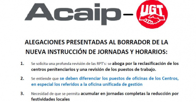 ALEGACIONES PRESENTADAS AL BORRADOR DE LA NUEVA INSTRUCCI&Oacute;N DE JORNADAS Y HORARIOS