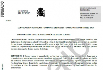 Convocatoria distintos cursos de formacion de la SGIIPP