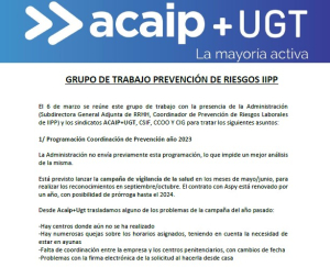Comunicado reuni&oacute;n grupo de trabajo de prevenci&oacute;n en II.PP