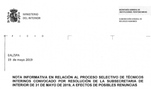 Nota informativa proceso selectivo de T&eacute;cnicos interinos