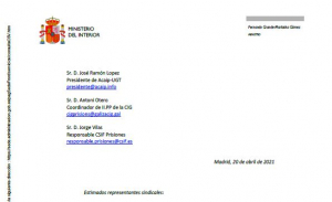 Carta del ministro del Interior enviada a los sindicatos