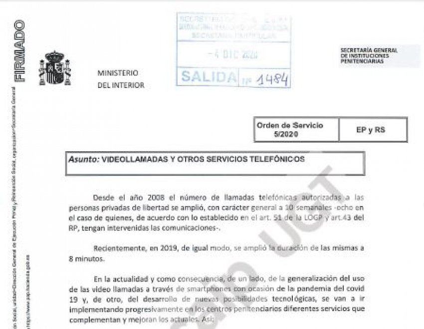 Orden de servicio VIDEOLLAMADAS/Servicios telef&oacute;nicos