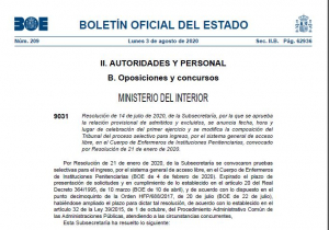 Publicaci&oacute;n BOE admitidos-excluidos enfermeros OEP 2020
