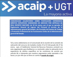 Aclaraci&oacute;n puntuaci&oacute;n comisi&oacute;n servicios art. 66 en concurso traslados