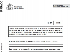 Instrucci&oacute;n 15/2019: Regulaci&oacute;n puestos segunda actividad