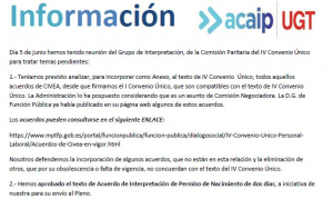 P. Laboral.- Informaci&oacute;n grupo de trabajo de interpretaci&oacute;n IV Convenio