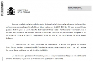 Puntuaciones provisionales concurso traslados TPFE