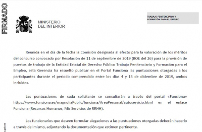 Puntuaciones provisionales concurso traslados TPFE