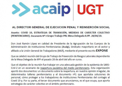 Medidas a tomar frente a la desescalada en Instituciones Penitenciarias