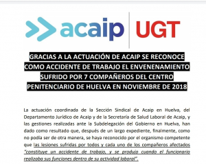 El envenenamiento de Huelva ser&aacute; accidente de trabajo
