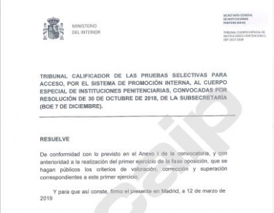 Criterios de valoracion, correcci&oacute;n y superaci&oacute;n primer ejercicio al Cuerpo Especial