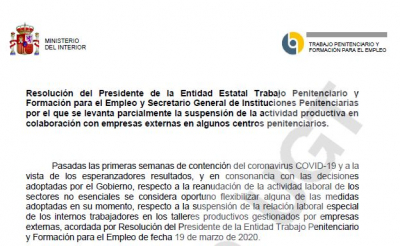 Reanudaci&oacute;n parcial talleres productivos