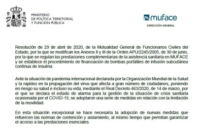 Resoluci&oacute;n MUFACE: Mes de mayo inh&aacute;bil solicitud ayudas.
