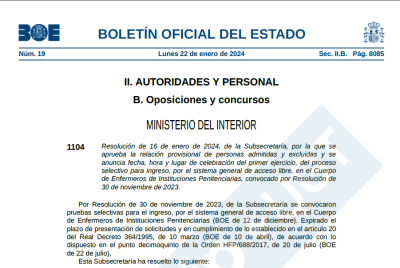 Cuerpo facultativo y enfermer@s: listados y fecha de examen